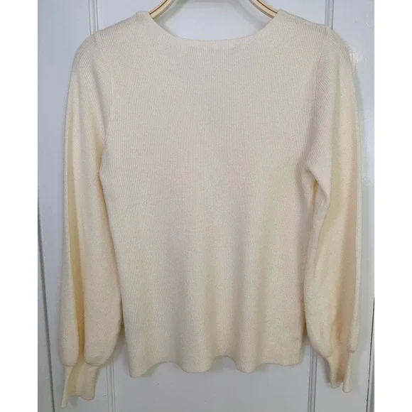 Soft Surroundings Sweater Cream Ribbed Knit Balloon Sleeve Notch Neck / Size S - Picture 3 of 11